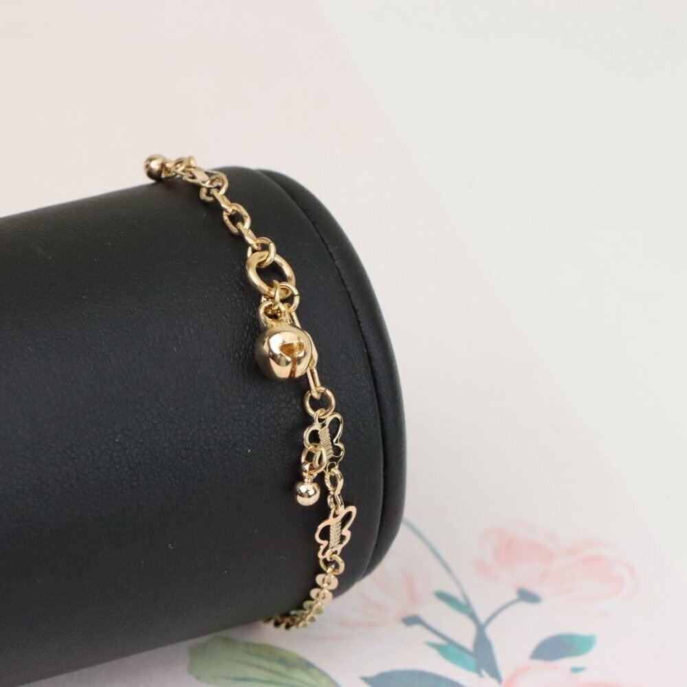 "Rose Gold Plated Charm Bracelet with Bell & Butterfly Accents, XPBL1111